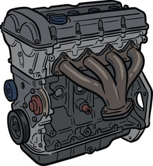 Fototapeta premium Detailed Illustration of a Car Engine with Exhaust Manifold