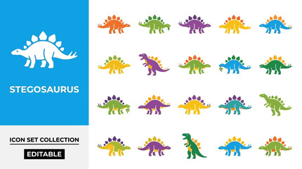 Stegosaurus dinosaur icons in various colors and poses © Royal Studio
