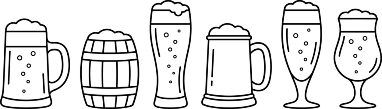 Chalkboard style craft beer glass vector illustration with hand drawn white line restaurant menu icons