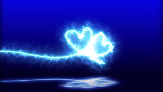 Animation of plasma glowing paths forming two blue plasma glowing hearts - looping when connected in 4K