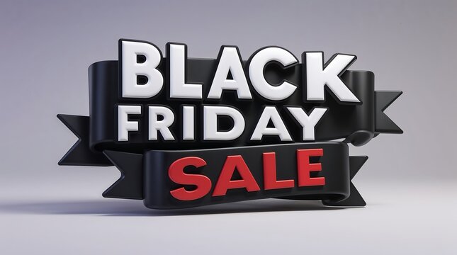 3d black friday sale text with ribbon banner