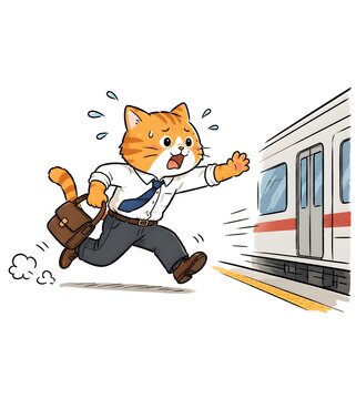 Cat chasing after the departing train