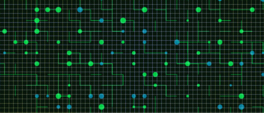 Green circuit board with bright led lights and electronic components