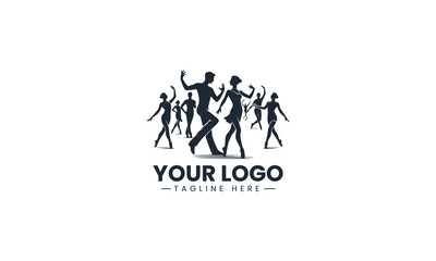 Obraz premium Black Image Vector Logo of Professional Choreographer Leading Class, Dancing Lesson Studio Art Isolated on White Background