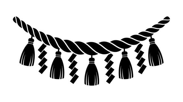 Black silhouette of Japanese shimenawa ritual straw rope.