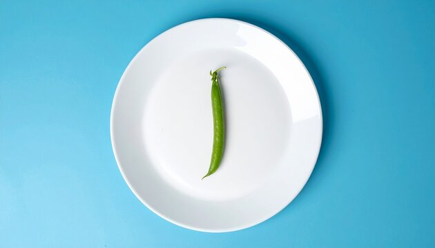Single Fresh Green Bean on Minimal White Plate