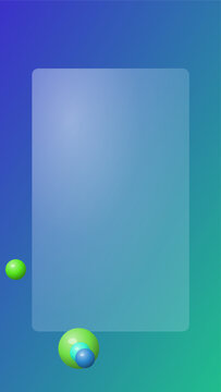 Modern glassmorphism frame for website design featuring a liquid glass effect with floating abstract spheres on a vibrant blue gradient background