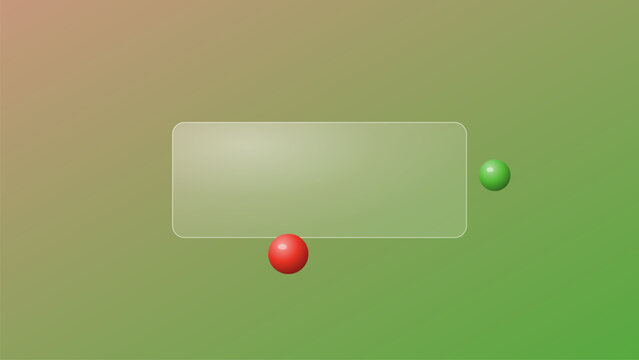 Modern glassmorphism frame for website design featuring a liquid glass effect with abstract floating spheres on a soft blurred green background