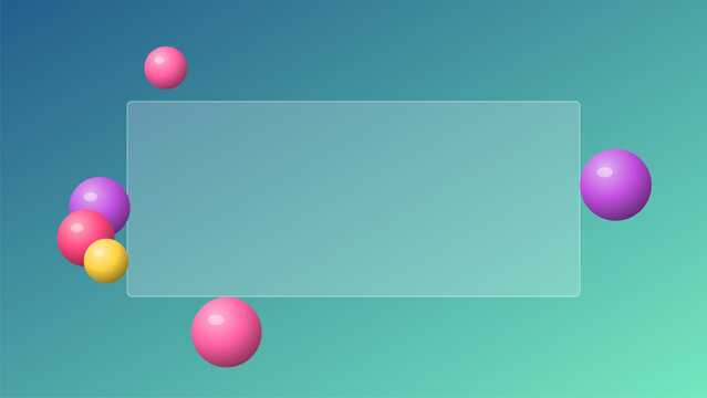 Modern glassmorphism frame for website design featuring a liquid glass effect with floating colorful spheres on a soft gradient background for ui