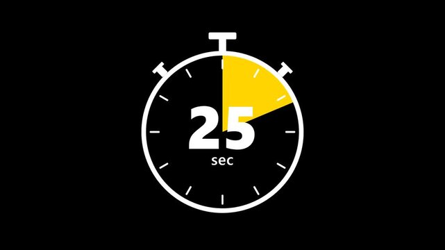 30 Second Animated Countdown Timer Clock Down on Black Background