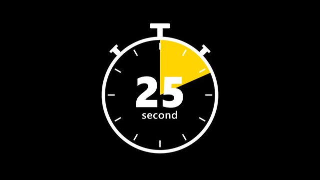 Minimalist 30 Second Countdown Stopwatch Timer Animation with Yellow Progress Bar on Clean Black Background for Video Projects