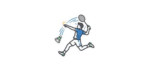 Fototapeta premium Illustration of a male badminton player performing a powerful smash shot.