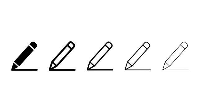 Collection of simple pencil icons representing editing, writing, and creation with various styles.
