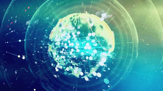 Digital Globe Showing Connected Network Nodes Overlayed With Data Visualization