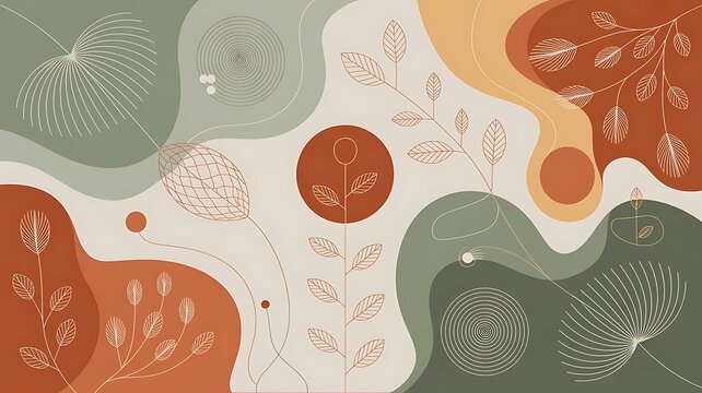 Abstract botanical flat with earthy tones and line