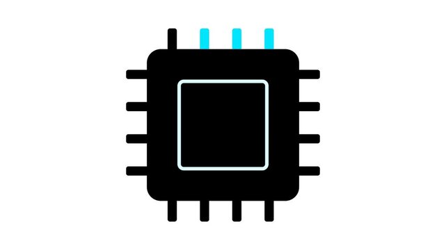 Modern Microchip Processor Icon with Glowing Blue Circuitry.