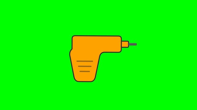 Orange power drill isolated on a vibrant green background.
