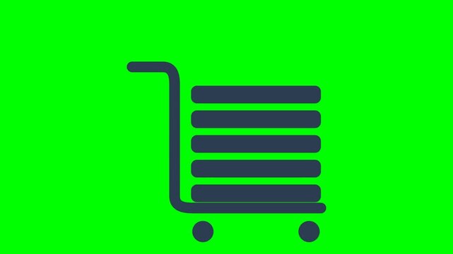 Shopping cart animation on green screen background.