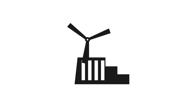 Silhouette of a windmill integrated with industrial building structure.