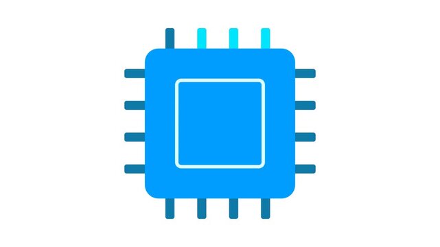 Abstract Blue Microchip Processor Icon on White Background.