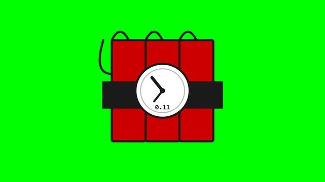 Animated Dynamite Bomb with Countdown Timer on Green Screen Background.