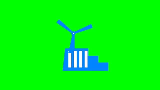 Blue windmill icon on a vibrant green background representing renewable energy.