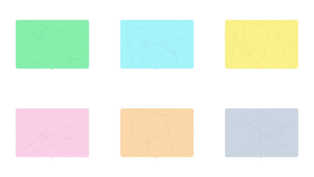 Collection of colorful scratch paper cards isolated on transparent background