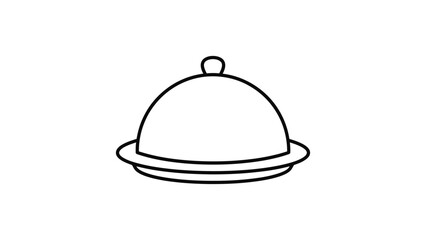 Fototapeta premium Minimalist outline icon of a restaurant food serving tray with a lid.