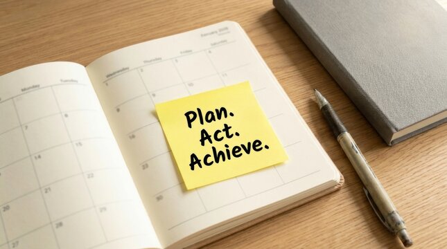 Business concept of planning and success with open calendar book on wooden table with pen