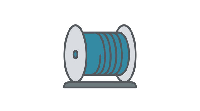 A flat vector illustration of a blue industrial cable spool on a grey base.