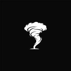 Minimalist White Tornado Swirl Icon on Black Background