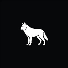 Obraz premium Minimalist White Wolf Silhouette Icon on Black Background