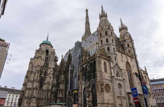 Gothic Cathedral Exterior with Towers and Ornate Stone Architecture