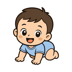 Happy baby boy crawling avatar character cartoon illustration isolated on white background
