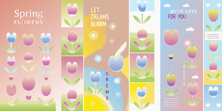 spring flowers with soft pastel colors and gentle gradients flower illustrations seasonal design nature theme botanical art vector graphics illustration style colorful season