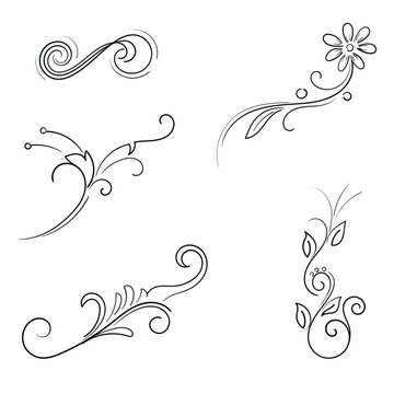 Vintage hand-drawn lines decorative elements for wedding cards.