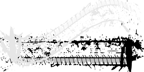 Obraz premium Abstract Monochrome Grunge Composition With Silhouette, Piano Keyboard Motif and Ink Brush Texture