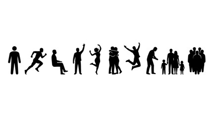 Obraz premium Set of black silhouettes of people in various daily life activities.