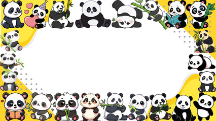 Cute cartoon panda bear frame with copy space on yellow background on transparent background © Hifzhan Graphics
