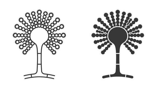 Two stylized illustrations of Aspergillus fungal conidiophores in outline and solid black styles.