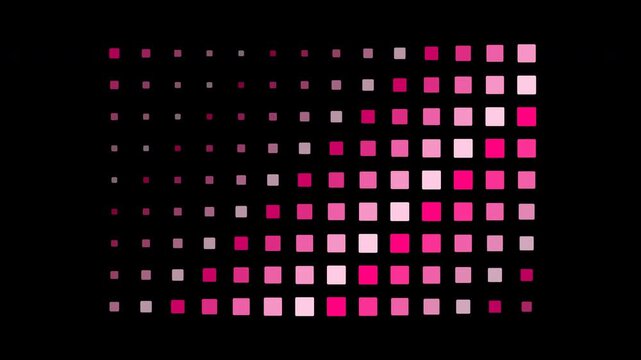 Animated grid of pink and magenta rounded squares scaling in a rhythmic wave pattern against a black background.