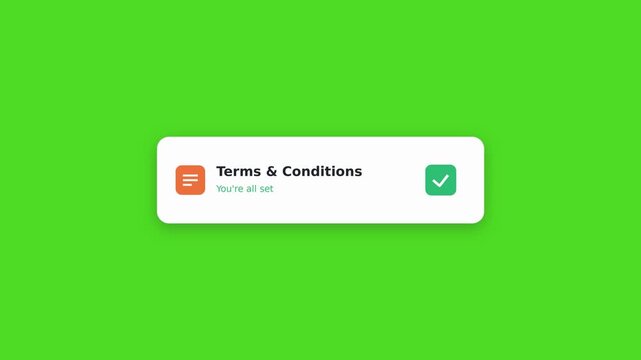 UI checkbox check-in animation, terms agreement green screen