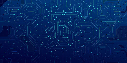 detailed dark blue circuit board pattern with glowing lines electronics technology hardware microchip network connection digital signal pathway trace solder pad vector illustration © Ripan