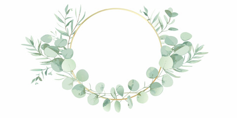 elegant circular wreath featuring watercolor eucalyptus leaves on white background floral design greenery botanical frame ornament nature decorative artistic soft colors natural elements © Ripan