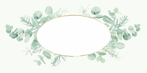 circular wreath with eucalyptus leaves watercolor style green floral frame nature botanical circle ornament decorative plant herb artwork illustration design pattern background transparent © Ripan