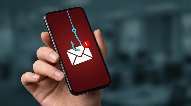 Phishing email scam spam malware alert smartphone hand screen message icon. hacker phishing scam attack. cyberspace online electronic mail, virus threat alert warning, security protection