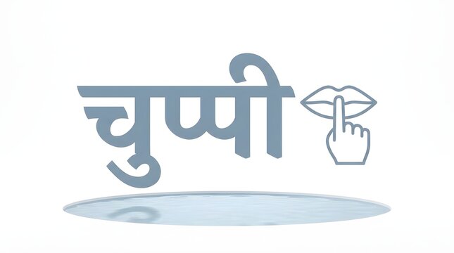 Minimalistic hindi word chuppi typography design with hush hand gesture icon for silence.