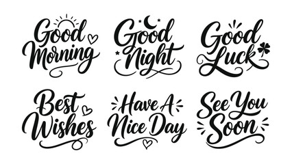 Collection of positive and encouraging handwritten calligraphy phrases for greetings and wishes © MDRAHMAT