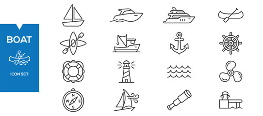 Boat Icons Set – Flat Marine, Water Transportation Nautical Vector Collection © Setgallery