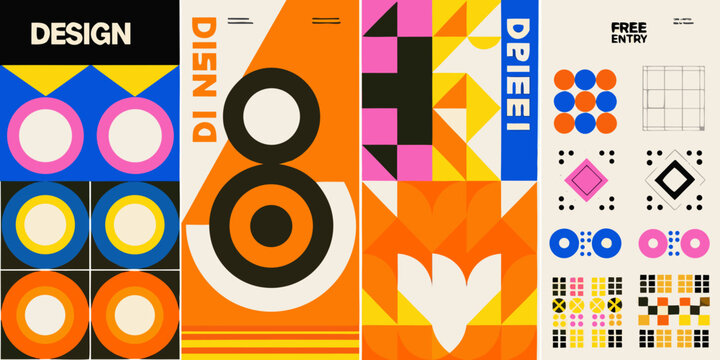 modern abstract geometric patterns vector illustration design shapes circles triangles squares colors graphic art composition background creative visual elements poster layout typography text